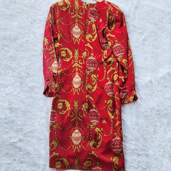 Richard Warren Vintage 80s Red Silk Faux Wrap Party Dress - Picture 5 of 5